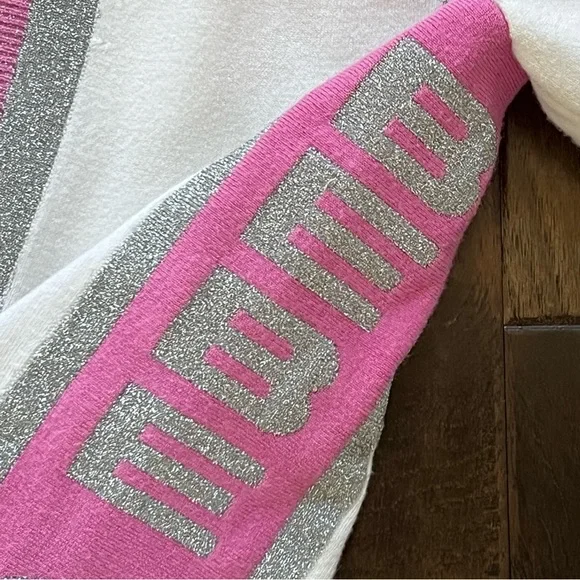 Bebe SPORT NWT White Pink Silver V-Neck Hoodie Long Sleeve Stretch Top Sz S - Picture 14 of 17